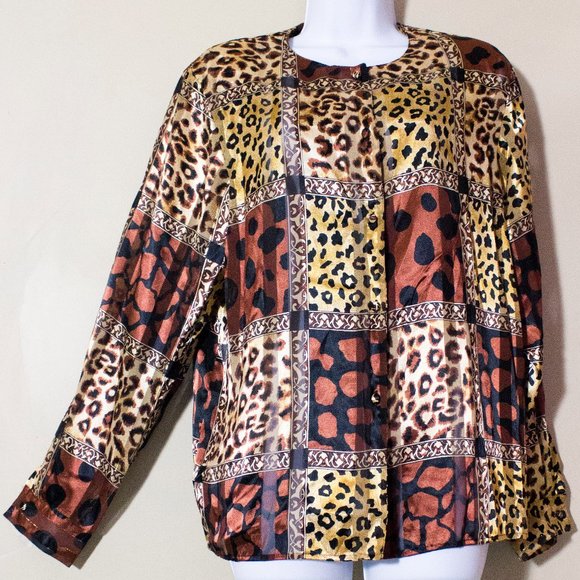 Leopard Button Up Shirt 80s Vintage animal print - Picture 5 of 12